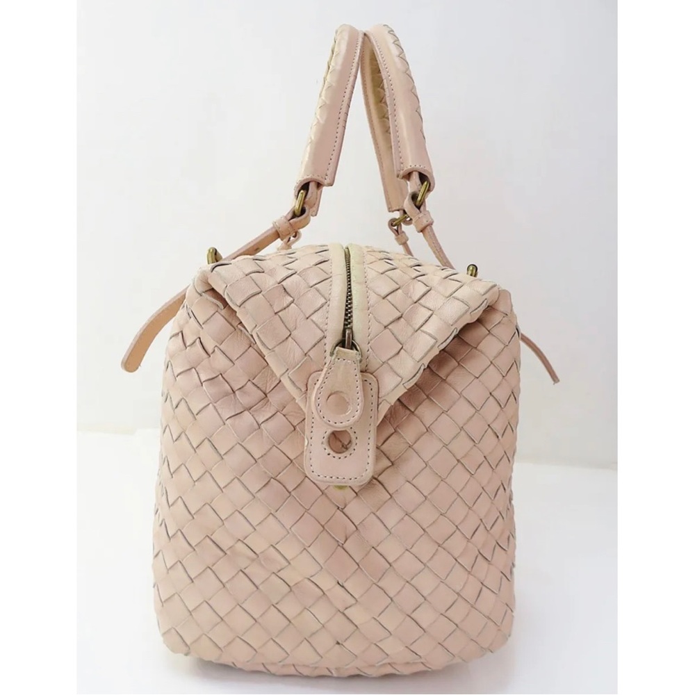 SOLD BOTTEGA VENETA Pink Woven Leather Boston Tote Shoulder Bag Purse With Key - Picture 3 of 13